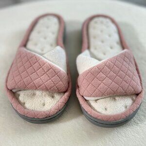 Pink & White Open Toe Quilted Slippers with Memory Foam & Hard Sole Bottom